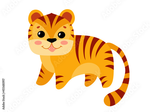 Fototapeta Naklejka Na Ścianę i Meble -  Cute tiger cub Symbol of the new year. Year of the tiger. Ginger tabby kitten. Vector illustration isolated on white background.