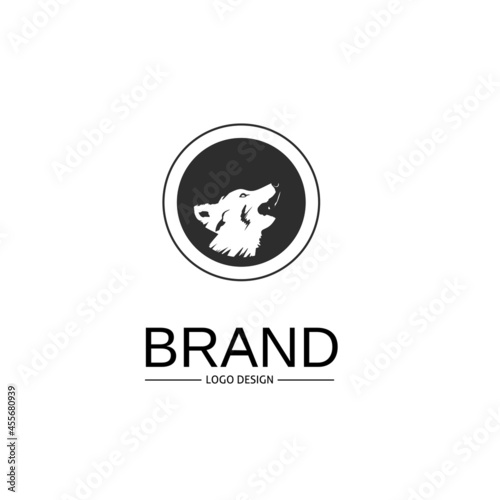 monochrome wolf logo design template silhouette of a wolf in a circle,