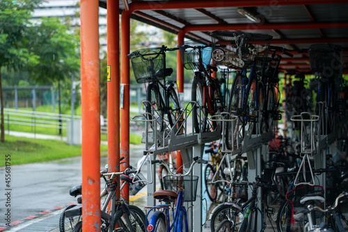 Canvas Print Bicycles parked outside MRT station, Yishun, Singapore
