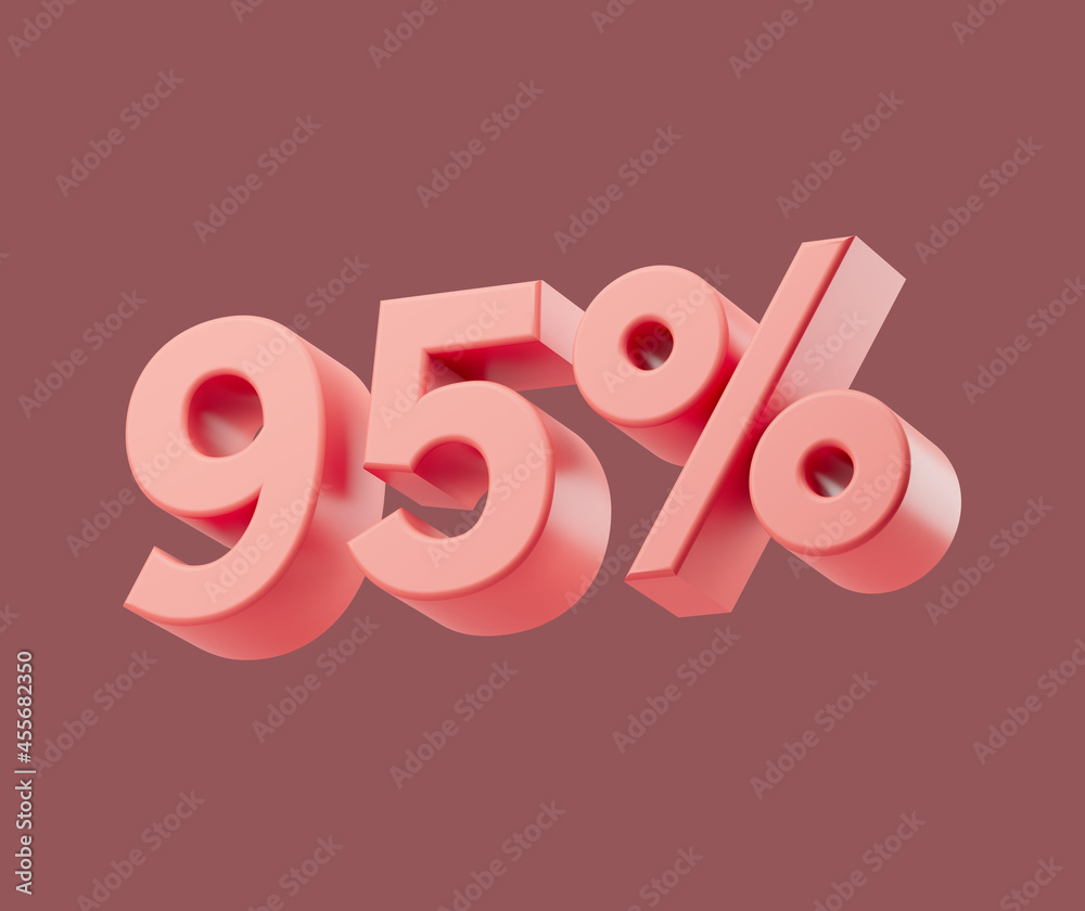 Sale 95 or ninety-five percent on pastel background. 3d render illustration. Isolated object Sale 95 or ninety-five percent on pastel background. 3d render illustration. Isolated object