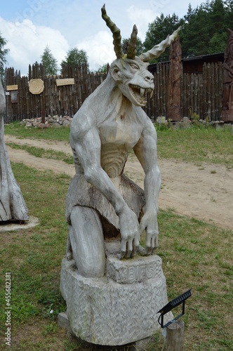 Wooden sculpture of slavic devilish beast
