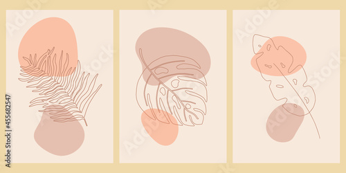 Botanical wall art set. Print boho minimalist with abstract shape. Abstract home decor, floral print bohemian art work, vector