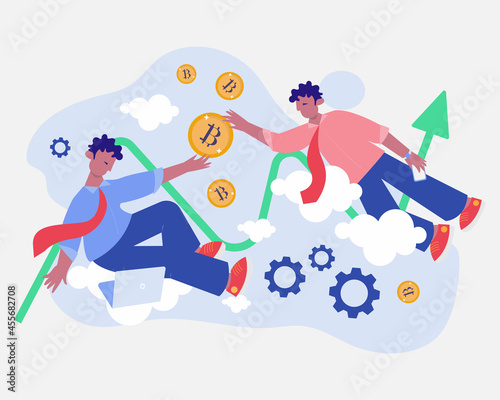 Concept vector illustration for cryptocurrency exchange, purchasing and dynamic monitoring. 