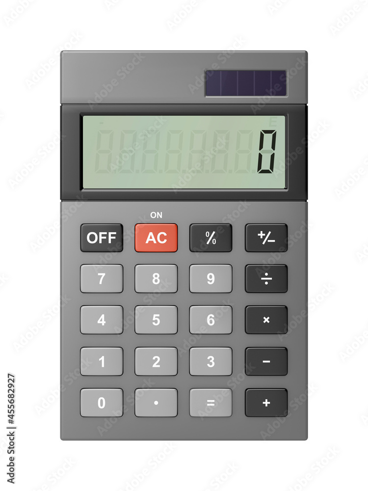 Gray office calculator isolated on white background, front view Gray office calculator isolated on white background, front view