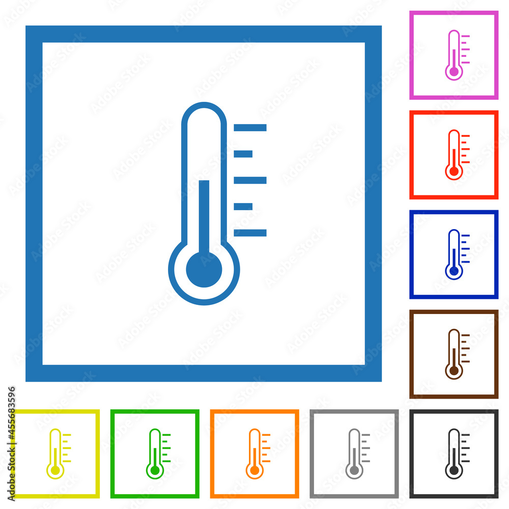 Thermometer medium temperature flat framed icons Thermometer medium temperature flat framed icons