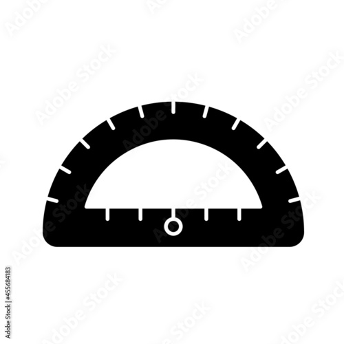 Protractor black glyph icon. Instrument for constructing, measuring angles. Simple half-disc. Drafting supplies. Geometry lesson. Silhouette symbol on white space. Vector isolated illustration