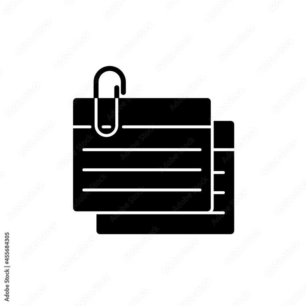 Index card black glyph icon. Small piece for recording information. Flashcards for studying. Summary card for quick info lookup. Silhouette symbol on white space. Vector isolated illustration Index card black glyph icon. Small piece for recording information. Flashcards for studying. Summary card for quick info lookup. Silhouette symbol on white space. Vector isolated illustration