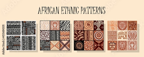 African ethnic pattern. A set of patterns in the same style. Traditional African ornament. Seamless design. Ecostyle