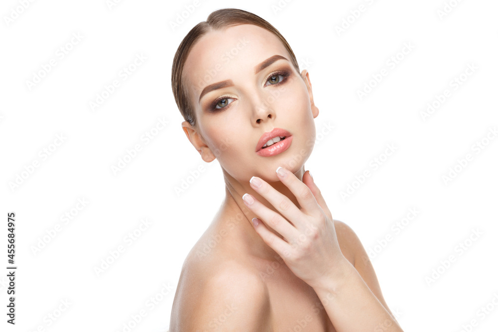 Beautiful Young Woman with Clean Fresh Skin isolated on white background Beautiful Young Woman with Clean Fresh Skin isolated on white background