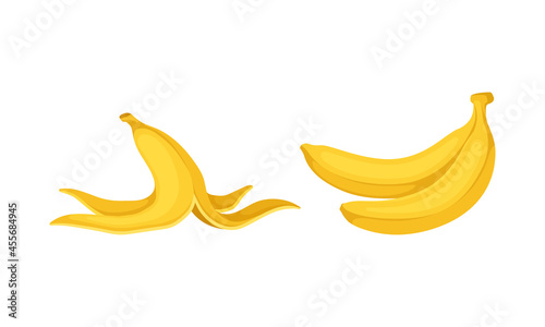 Banana as Elongated, Edible Fruit Covered with Yellow Rind Vector Set
