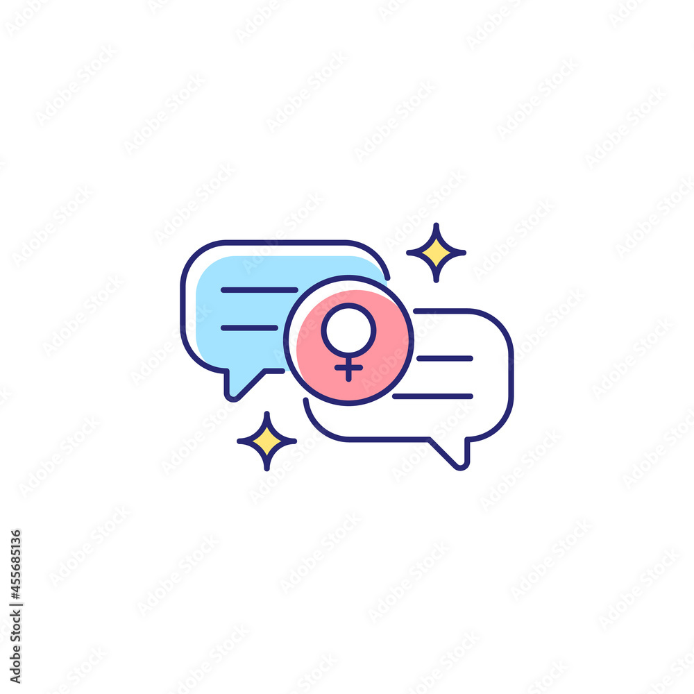 Female bonding RGB color icon. Strength for feminine gender. Supportive sisterhood. Women supporting each other. Close personal relationship. Isolated vector illustration. Simple filled line drawing