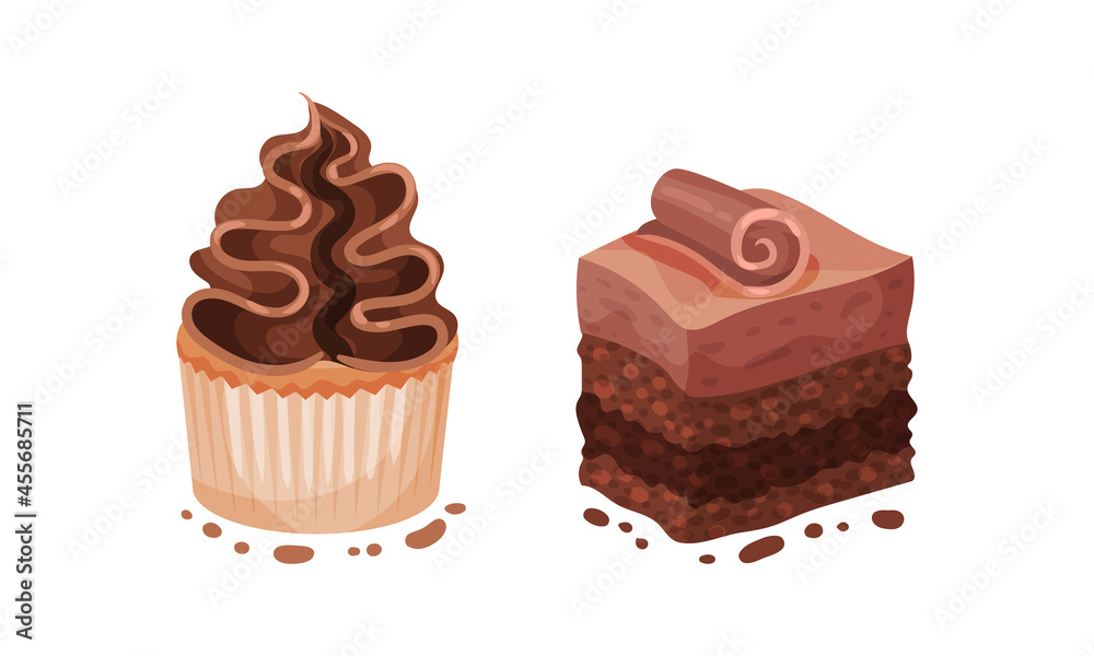 Chocolate Dessert as Sweet Afters and Yummy Treat Vector Set Chocolate Dessert as Sweet Afters and Yummy Treat Vector Set