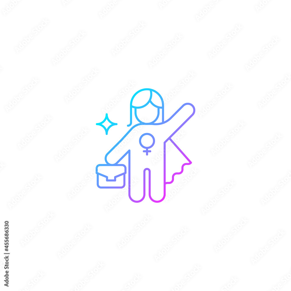 Obraz premium Women career gradient linear vector icon. Advance to higher position. Fighting traditional glass ceiling. Thin line color symbol. Modern style pictogram. Vector isolated outline drawing