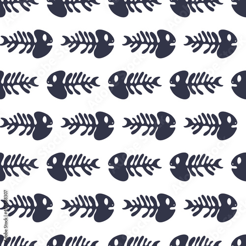 seamless pattern with pirate fish skeleton navy blue © Зоя Лунёва