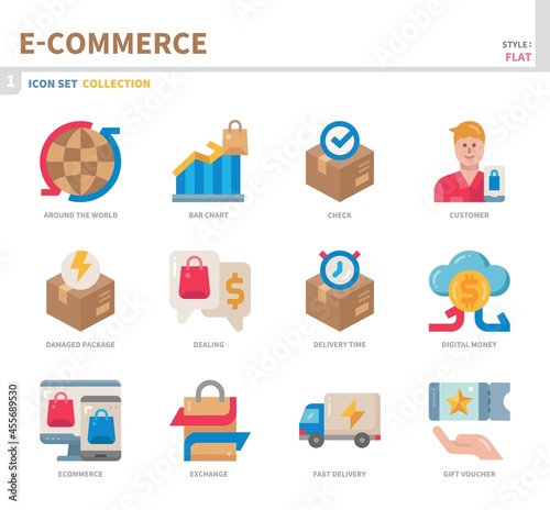 e-commerce and online shopping icon set,color flat style,vector and illustration