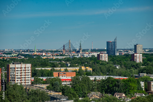 Summer cityscape of Riga. Top view. Modern urban architecture.