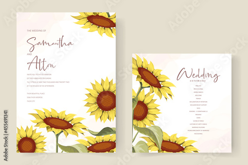 Beautiful sunflower wedding invitation card template