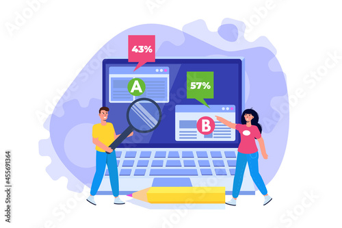 A-B comparison. Split testing concept. Vector illustration.