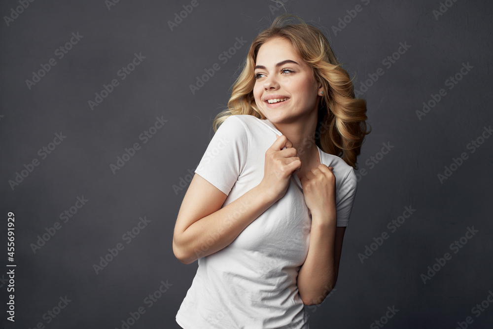 pretty woman hairstyle fun Studio dark background pretty woman hairstyle fun Studio dark background