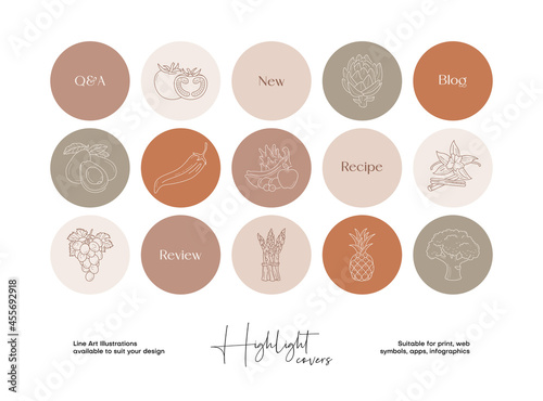 Hand drawn illustration set for social media highlight covers, brand identity, logo design