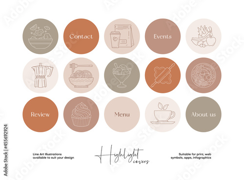 Hand drawn illustration set for social media highlight covers, brand identity, logo design