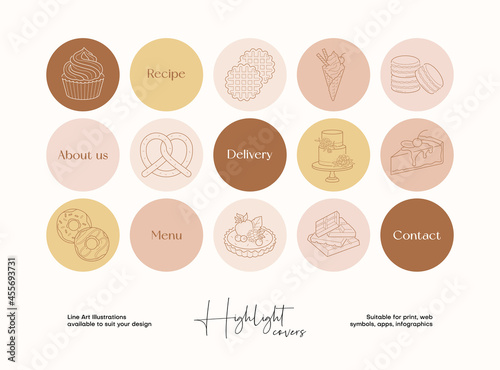 Hand drawn illustration set for social media highlight covers, brand identity, logo design