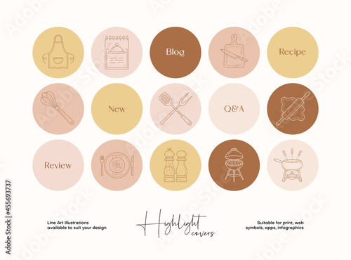 Hand drawn illustration set for social media highlight covers, brand identity, logo design