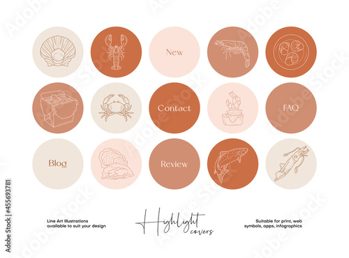 Hand drawn illustration set for social media highlight covers, brand identity, logo design