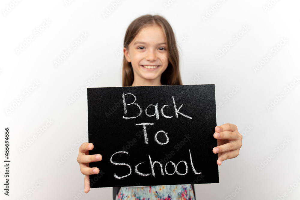 Back To School Concept, Happy Smiling Schoolgirl. education concept, banner, poster. Back To School Concept, Happy Smiling Schoolgirl. education concept, banner, poster.