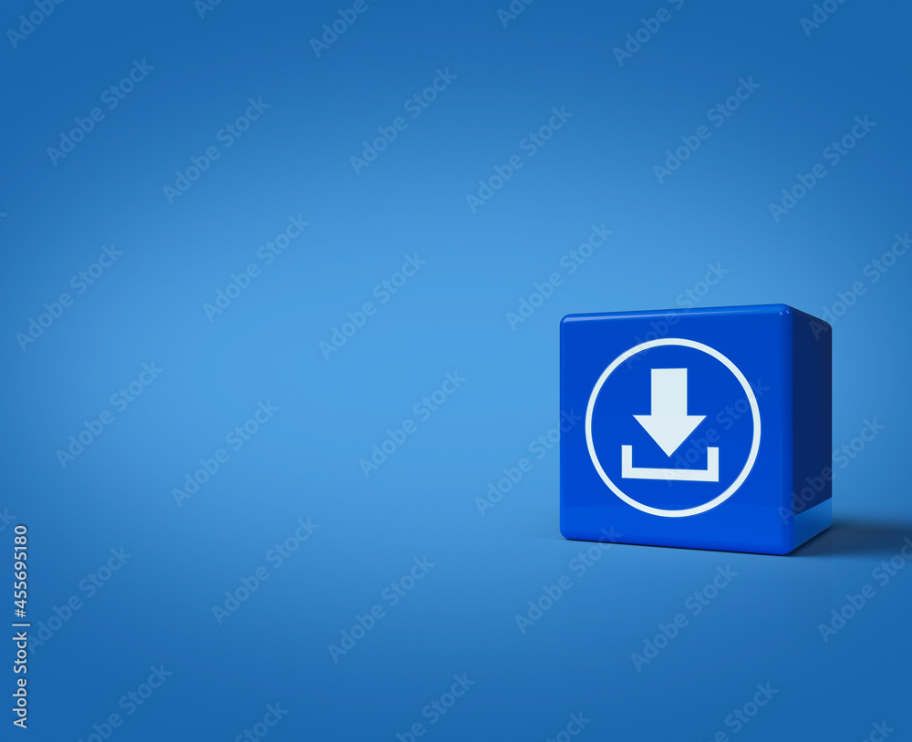 3d rendering, illustration of download icon on block cubes on light blue background, Technology internet online concept 3d rendering, illustration of download icon on block cubes on light blue background, Technology internet online concept