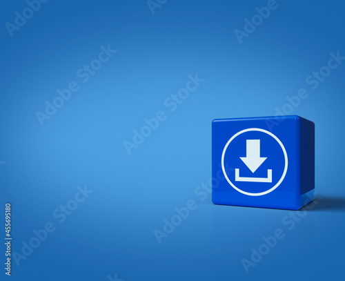 3d rendering, illustration of download icon on block cubes on light blue background, Technology internet online concept