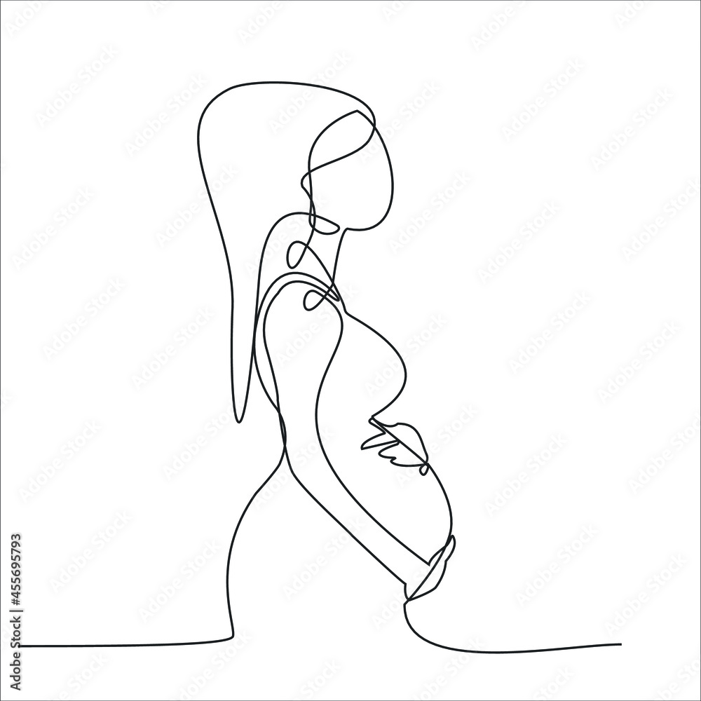 Continuous Line Drawing Pregnant Woman Vector Illustration Stock Vector 