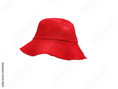red bucket hat lonely on a white background