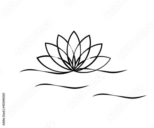 Lotus on a white background. Linear silhouette. Symbol. Vector illustration.