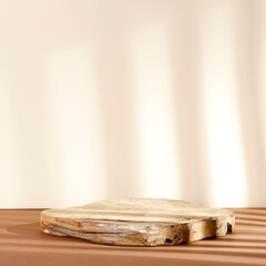 A minimalist autumn landing on a brown table and shadows on the wall 