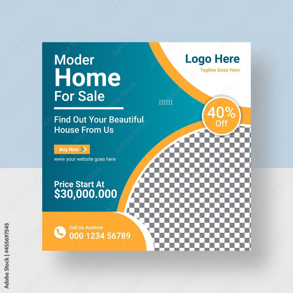 Modern Real estate home for sale instagram post or flyer square template