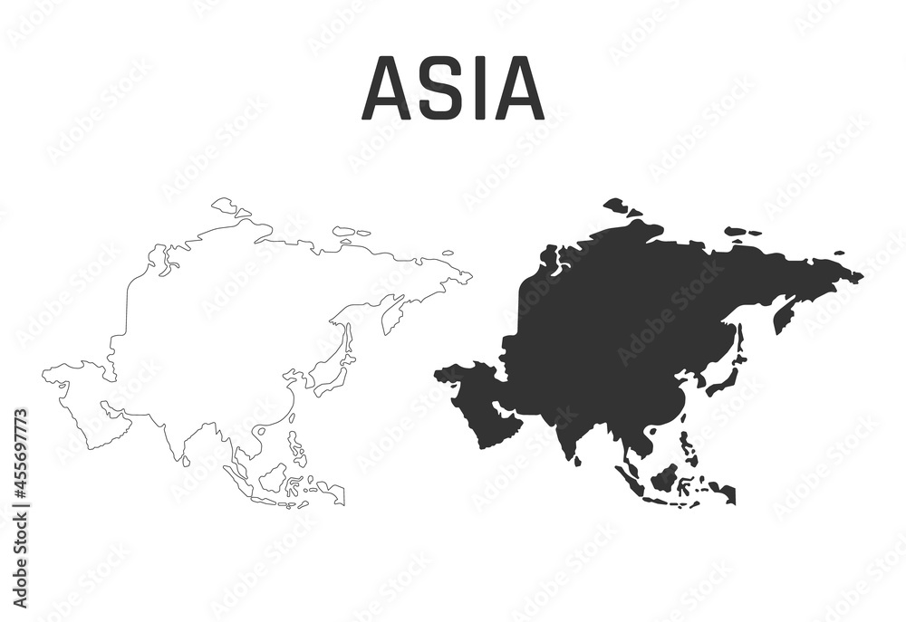 asia map icon, outline and silhouette of the asian continent