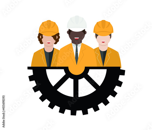 Engineering Banner Design. 
engineer avatars and gear icon. engineering concept teamwork.