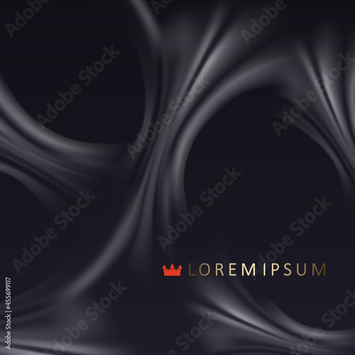 Black illustration with gradient, abstract oval folds of fabric