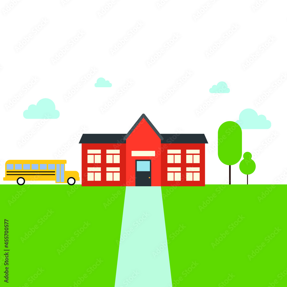 vector school building. flat image of school and school yellow bus nearby vector school building. flat image of school and school yellow bus nearby