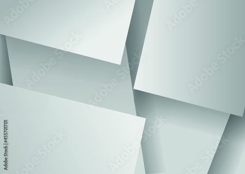 Vector illustration. 3d image white sheets. Background for presentations, business. Pattern with shadows, squares, smooth lines. Blank sheets for text. Printing of brochures, leaflets.