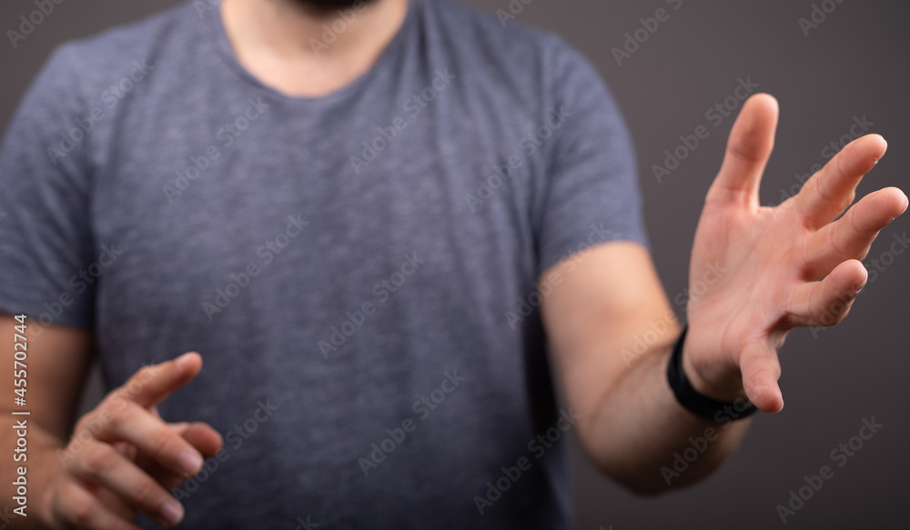 man showing his empty hand. man showing his empty hand.