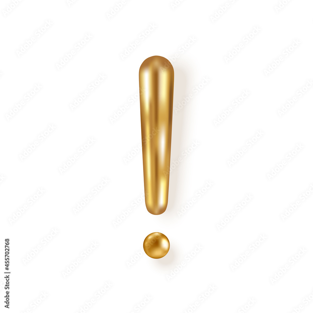 3d gold exclamation mark isolated on white background. Vector illustration. Golden attention sign icon 3d gold exclamation mark isolated on white background. Vector illustration. Golden attention sign icon