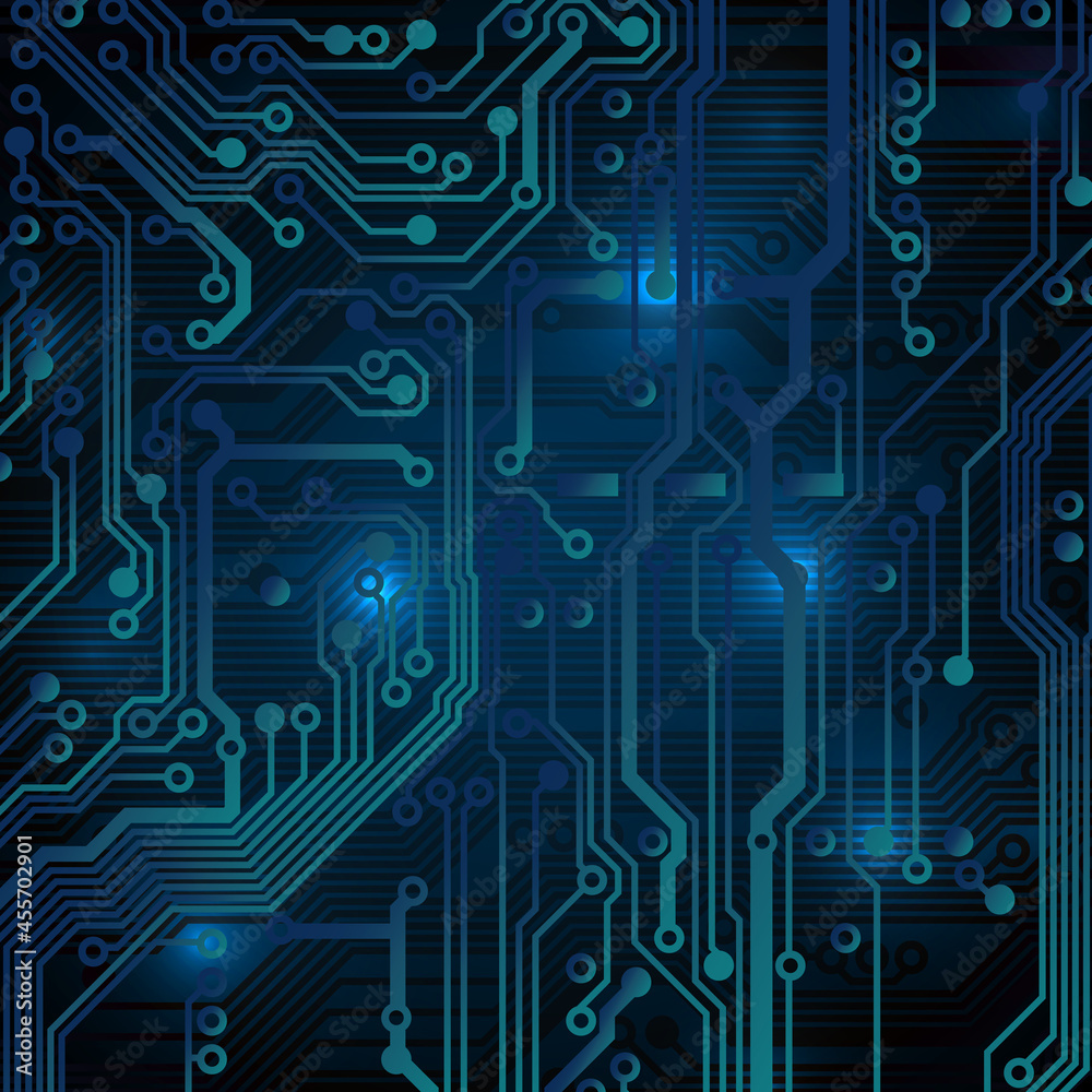 Circuit board background. Technological concept design, light background, space for text, copy space. Electronic computer technology, digital chip, analog circuit. Banner, presentation. Vector