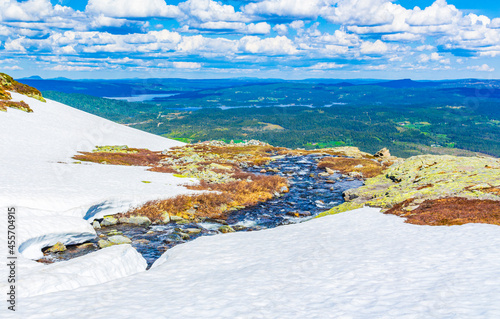 Hydalen panorama view from top of Hydnefossen waterfall Norway Hemsedal. photo