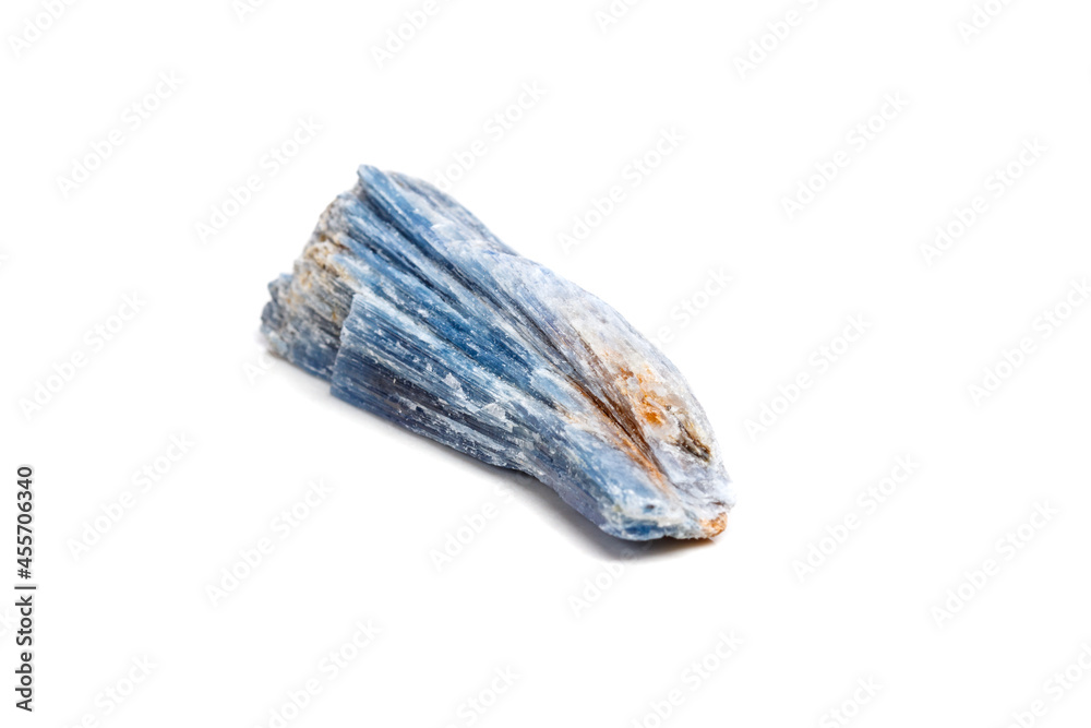Macro mineral stone Kyanite a white background Macro mineral stone Kyanite a white background