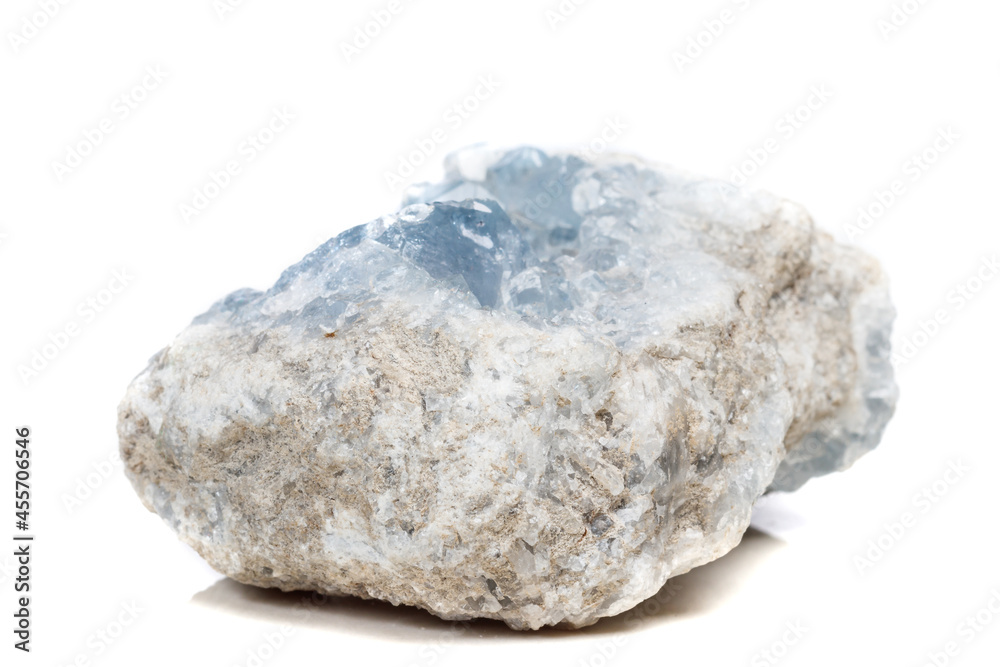 Macro mineral stone Celestine in the breed a white background Macro mineral stone Celestine in the breed a white background
