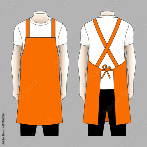 Blank Orange Apron Template For Men, Front and Back View, Vector File, 