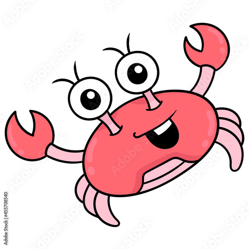 red crab with happy face and sharp claws, doodle icon image kawaii