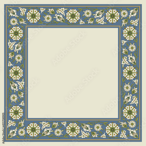 Decorative floral square framework. Arabic, Persian style. 